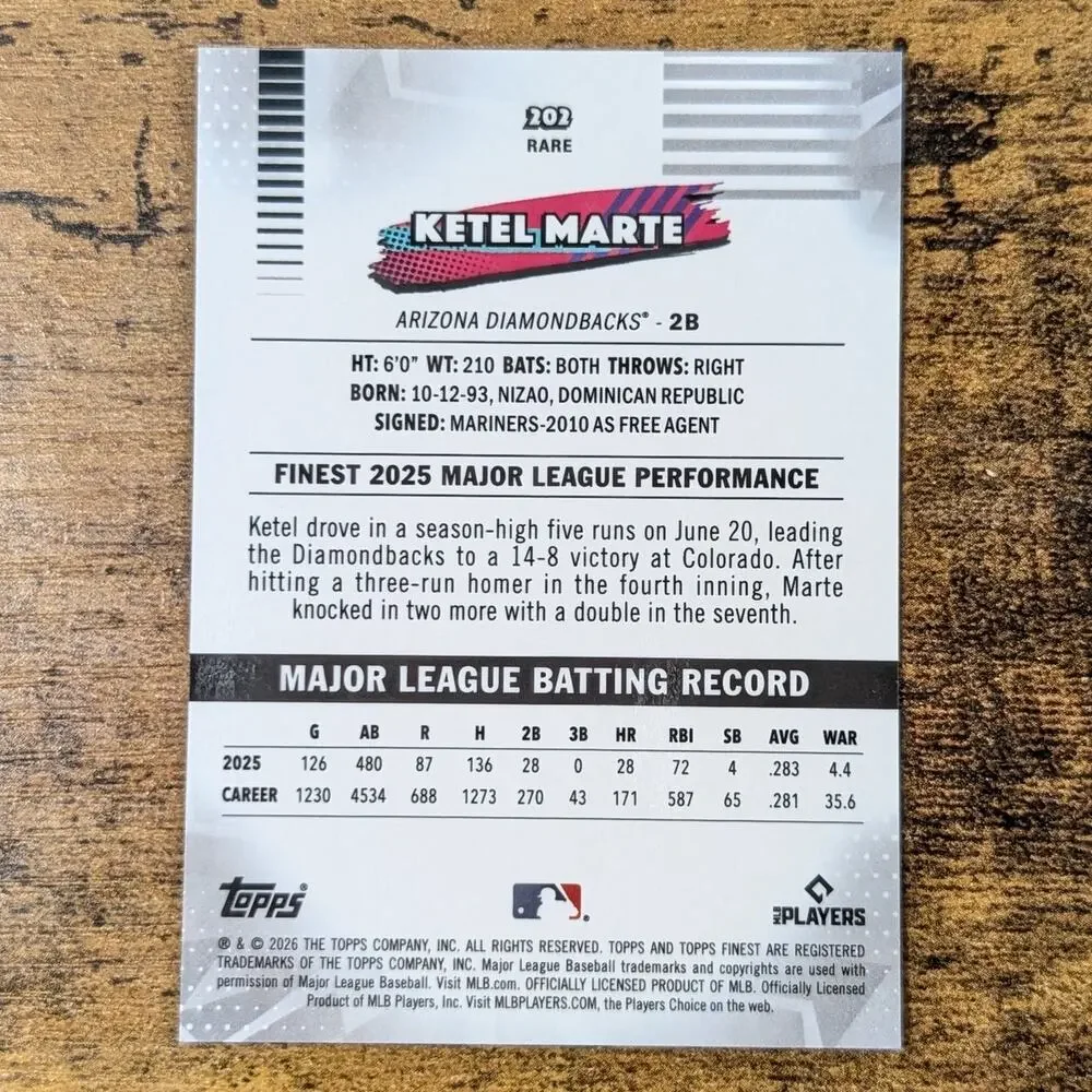 2026 Topps Finest Ketel Marte #202 Rare /30 White Mini Diamonds Diamondbacks